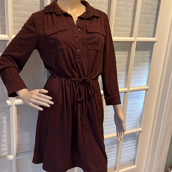 LOFT Dresses & Skirts - Loft cute maroon drawstring waist long sleeve dress